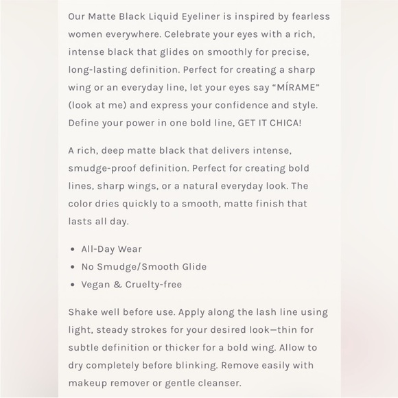 Chica Beauty Mírame Matte Black Liquid Eyeliner NIB - Picture 4 of 4